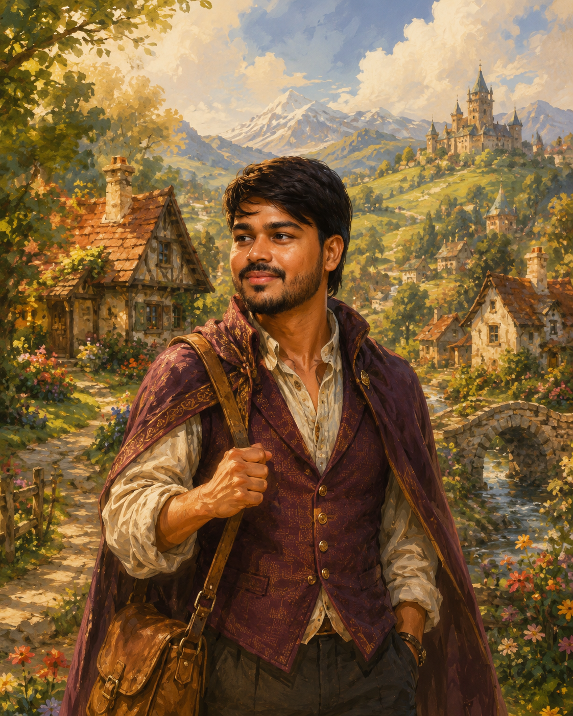 Ghibli Fantasy Portrait — Countryside Traveler Castle Village ChatGPT Prompt